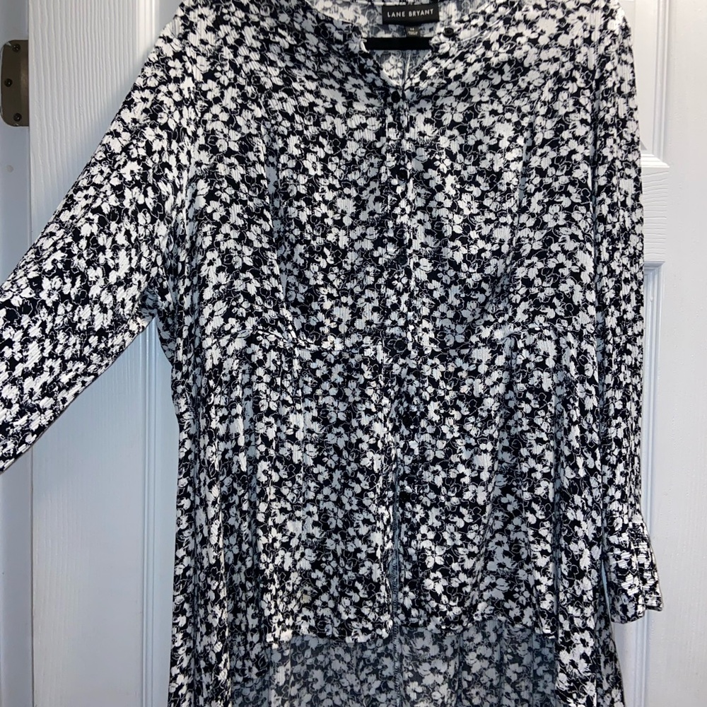 Lane Bryant Monochrome Floral Long Sleeve Dress